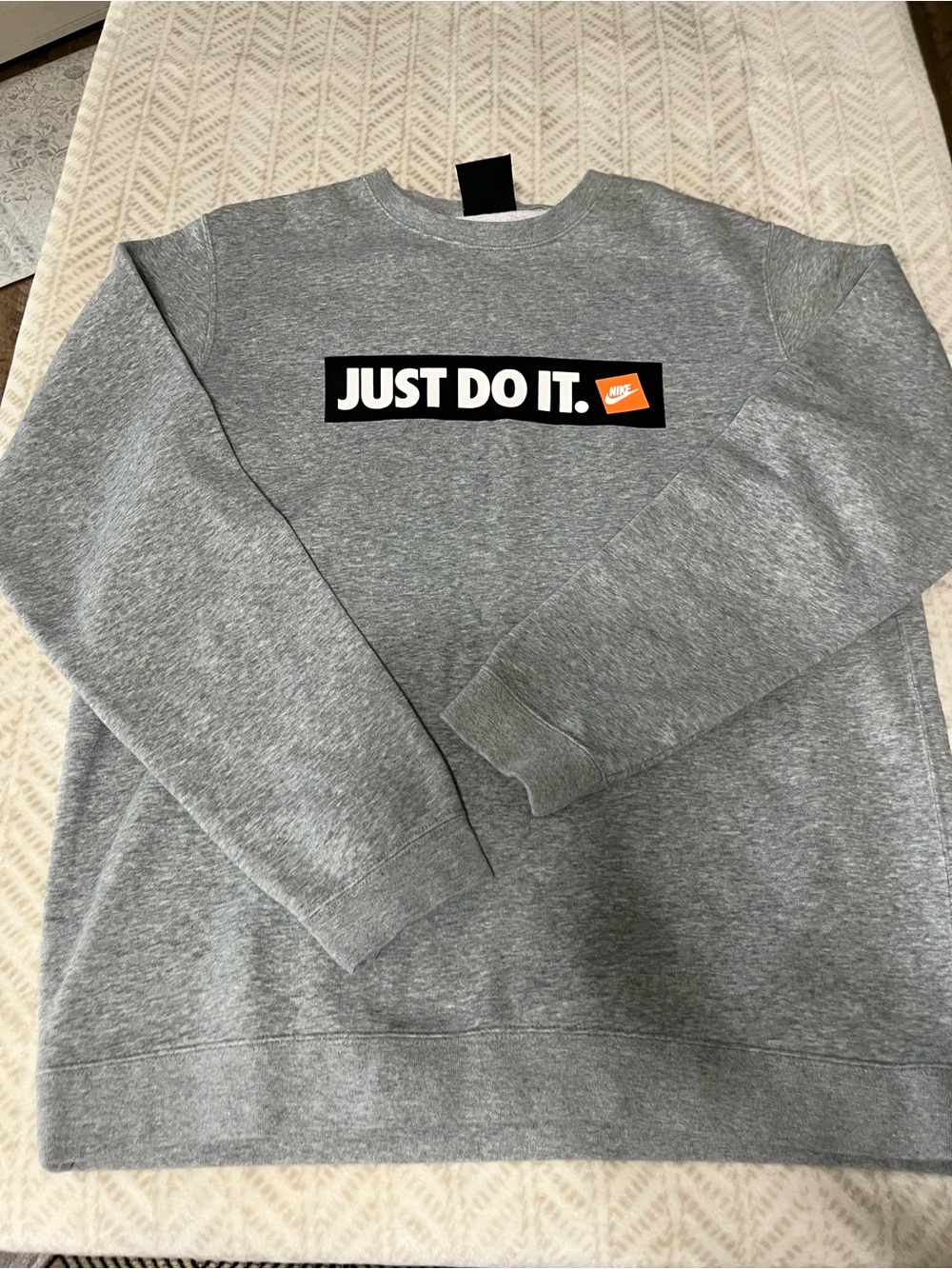Nike Men’s Gray Crewneck Sweatshirt with Black and Orange Logo Large